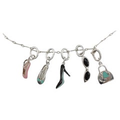 Tiffany & Co. Sterling Silver Multi-Charm Enamel Dangle Drop Pendant Necklace