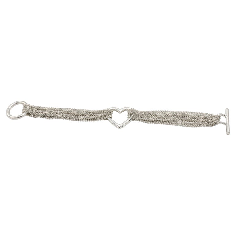 Tiffany and Co. Sterling Silver Multi Row Mesh Open Heart Toggle Bracelet  For Sale at 1stDibs