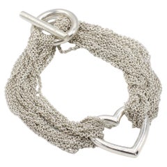 Tiffany & Co. Sterling Silver Multi Row Mesh Open Heart Toggle Bracelet 