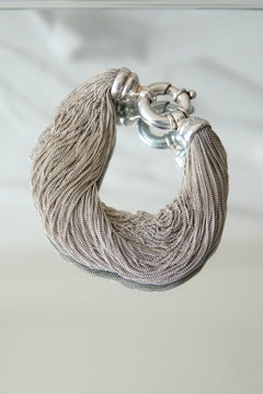 Tiffany & Co. Sterling Silver Multi-Strand Fine Mesh Chain Toggle Bracelet 1990s