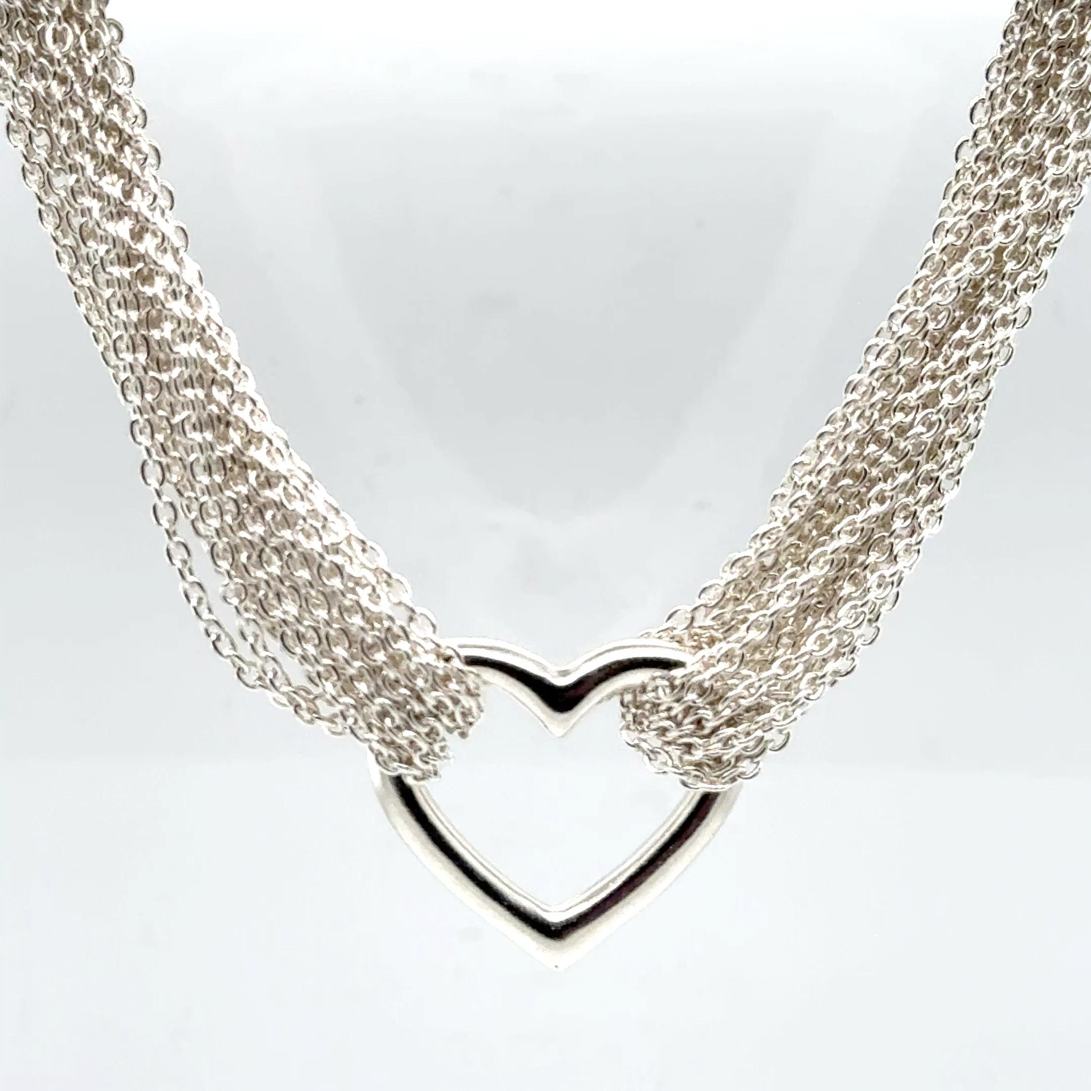 Tiffany & Co. Sterling Silver Multi-Strand Heart Pendant Necklace For Sale 1