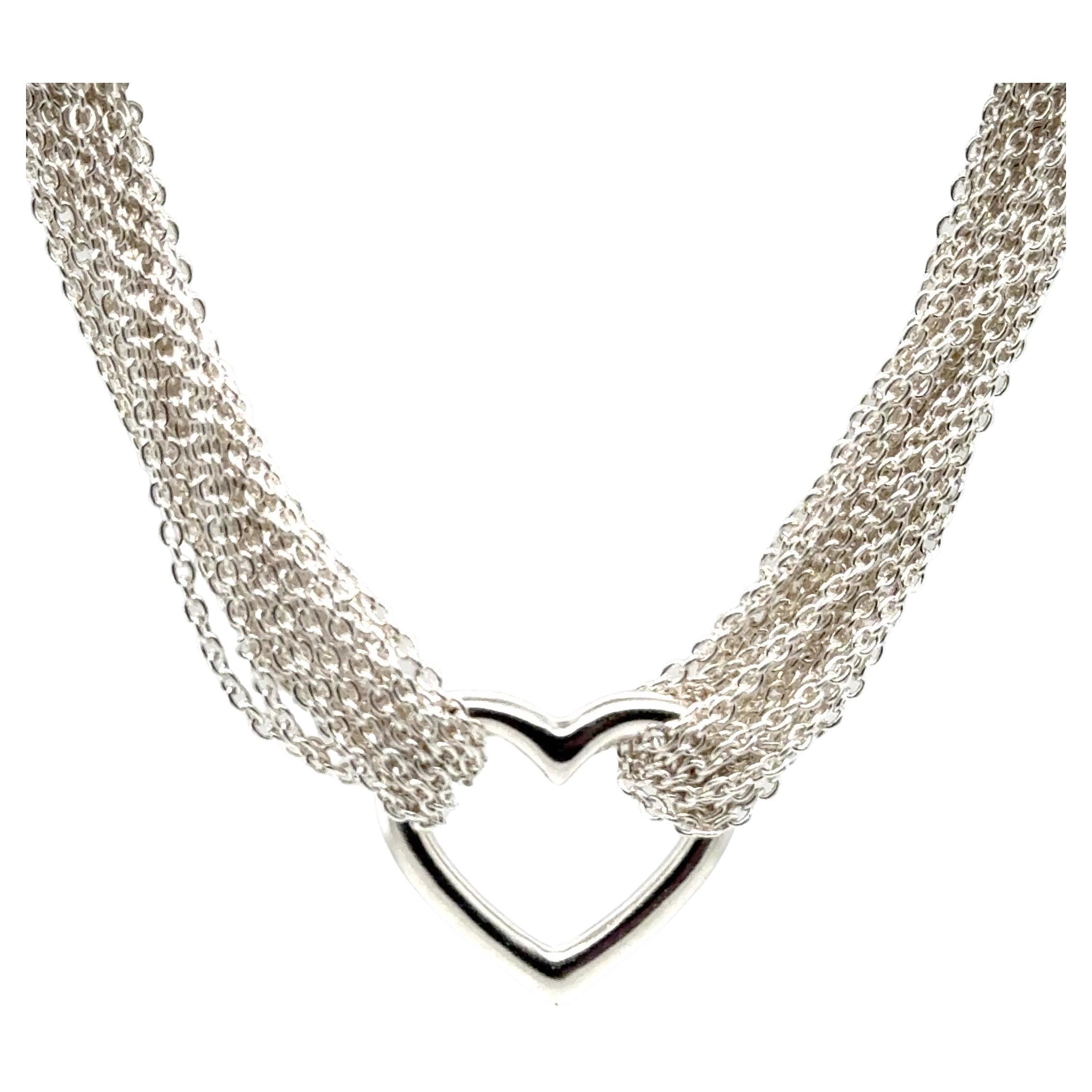 Tiffany & Co. Sterling Silver Multi-Strand Heart Pendant Necklace For Sale