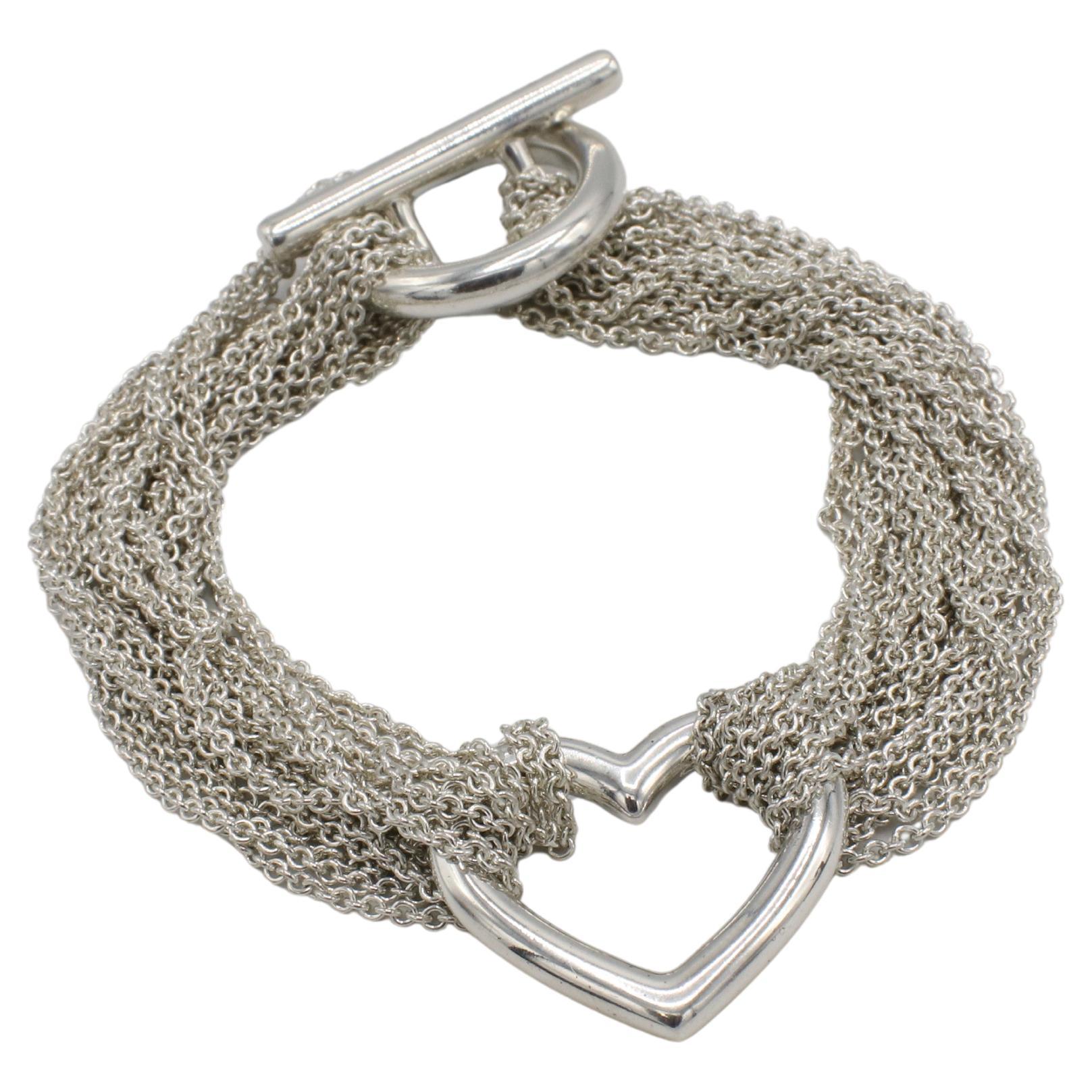 Tiffany & Co. Sterling Silver Multi-Strand Mesh Open Heart Toggle Bracelet