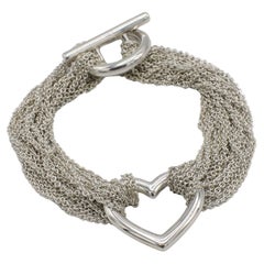Tiffany & Co. Sterling Silver Multi-Strand Mesh Open Heart Toggle Bracelet