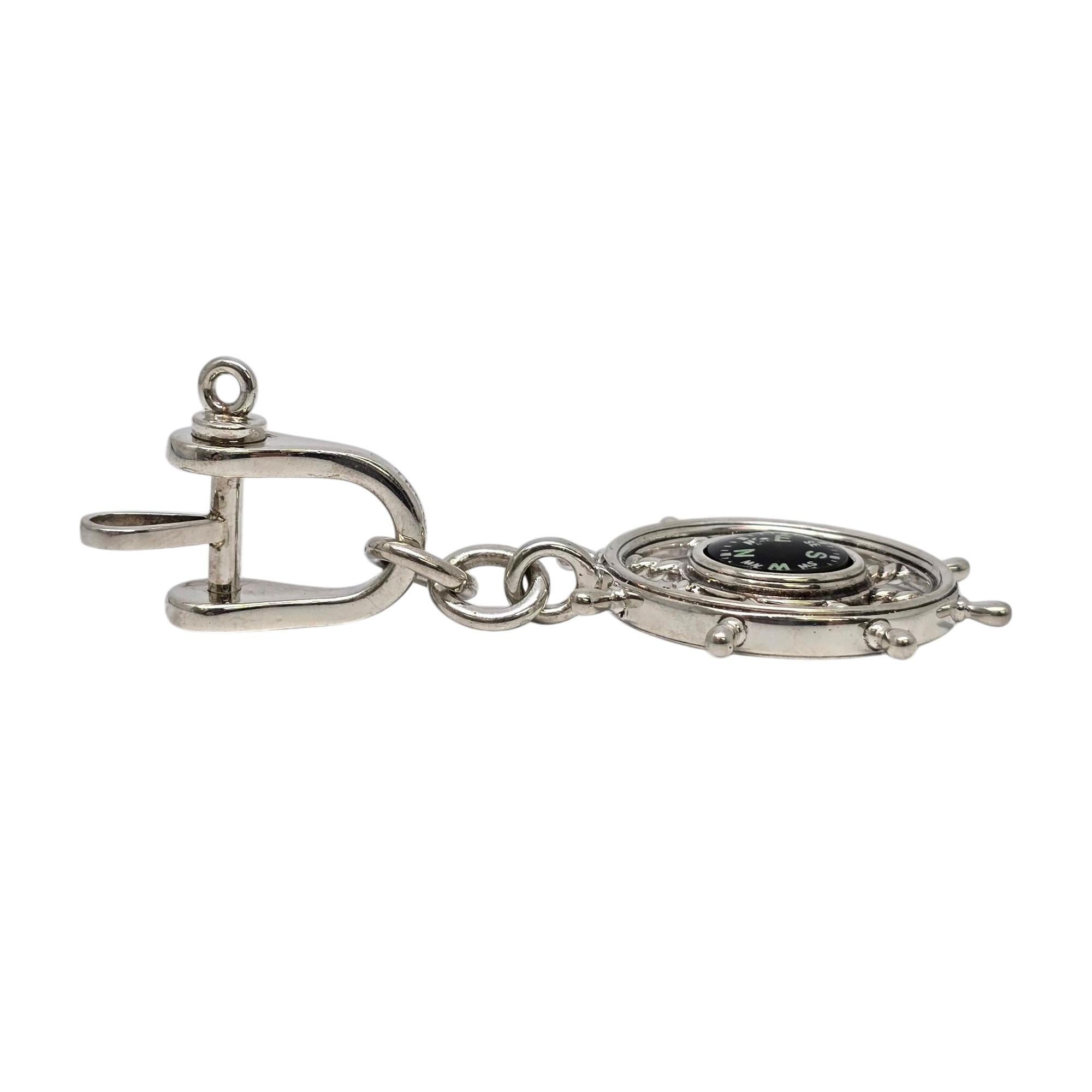 Tiffany & Co Sterling Silver Nautical Ship Wheel Compass Keychain #20982 In Good Condition In Washington Depot, CT