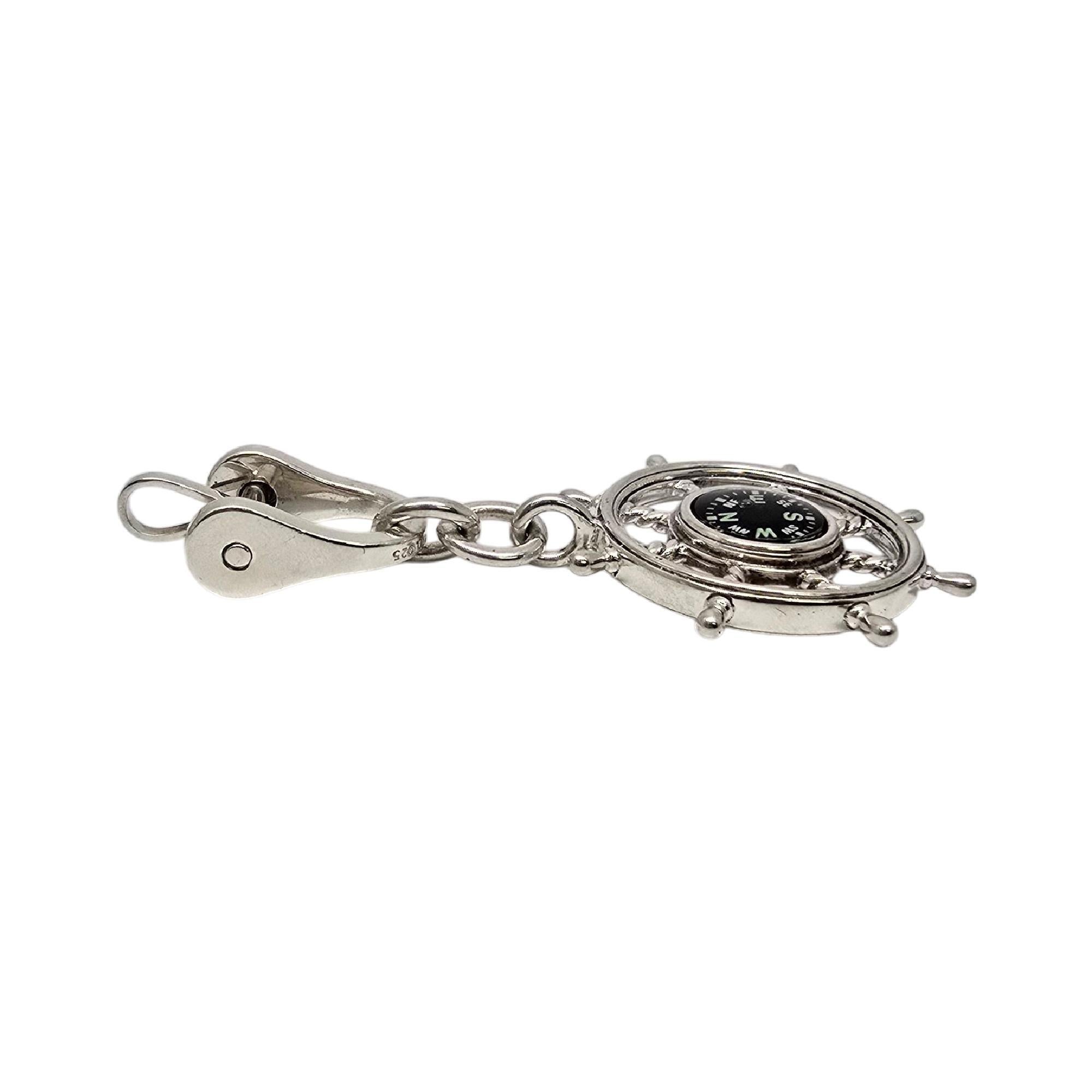 Women's or Men's Tiffany & Co Sterling Silver Nautical Ship Wheel Compass Keychain #20982