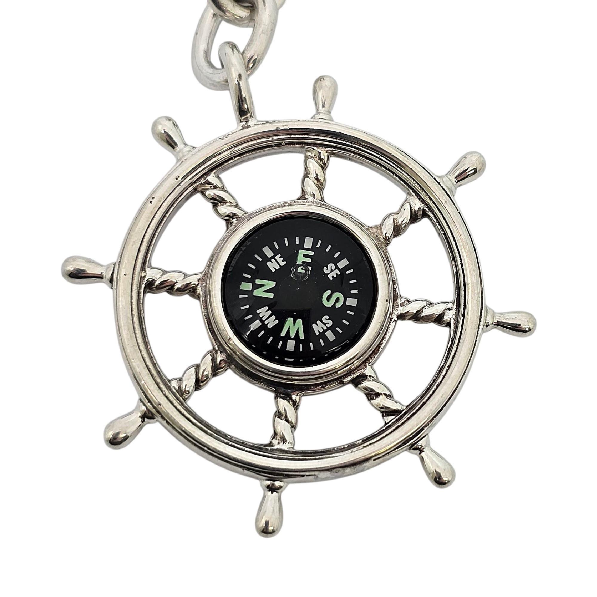 Tiffany & Co Sterling Silver Nautical Ship Wheel Compass Keychain #20982 1