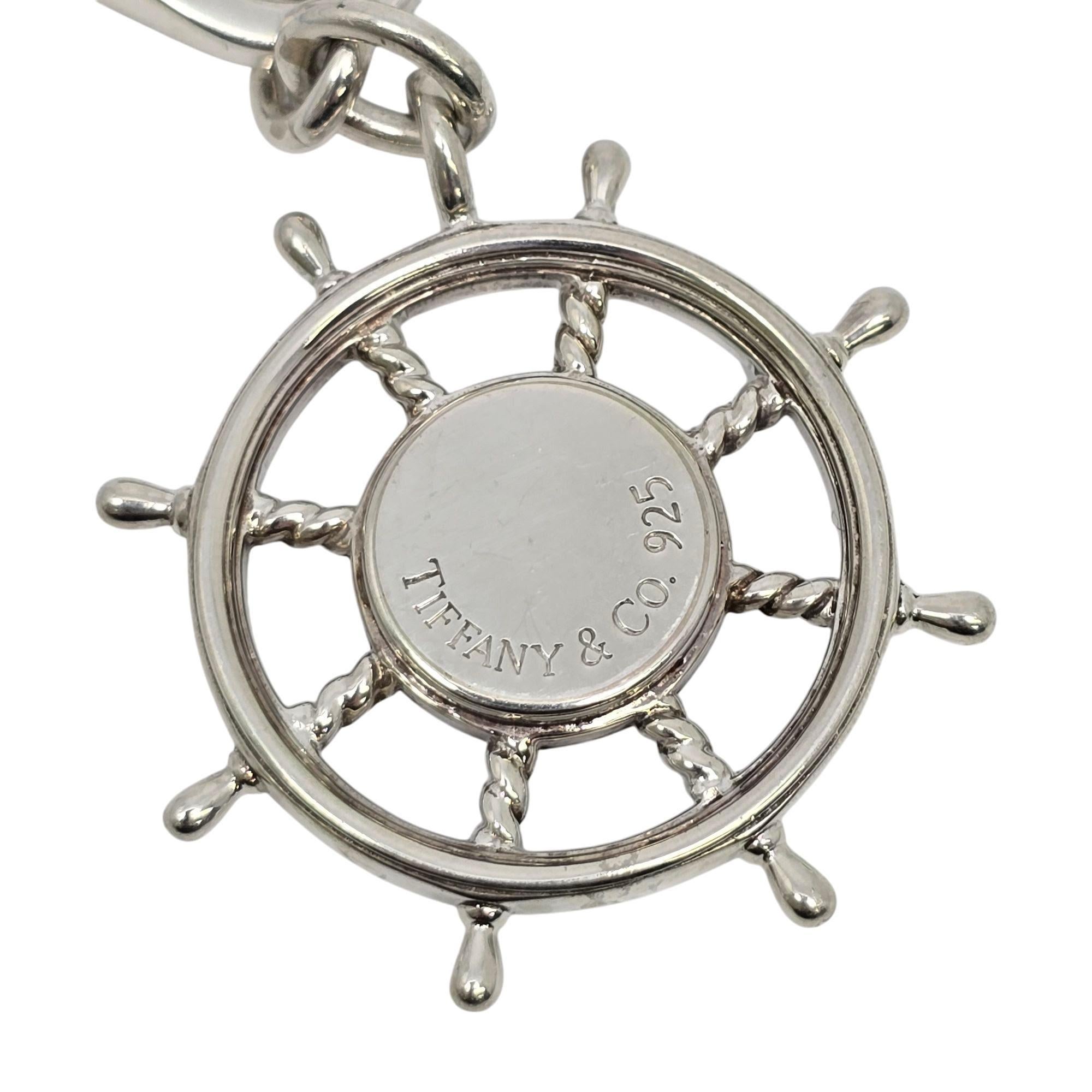 Tiffany & Co Sterling Silver Nautical Ship Wheel Compass Keychain #20982 2