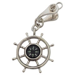 Tiffany & Co Sterling Silver Nautical Ship Wheel Compass Keychain #20982