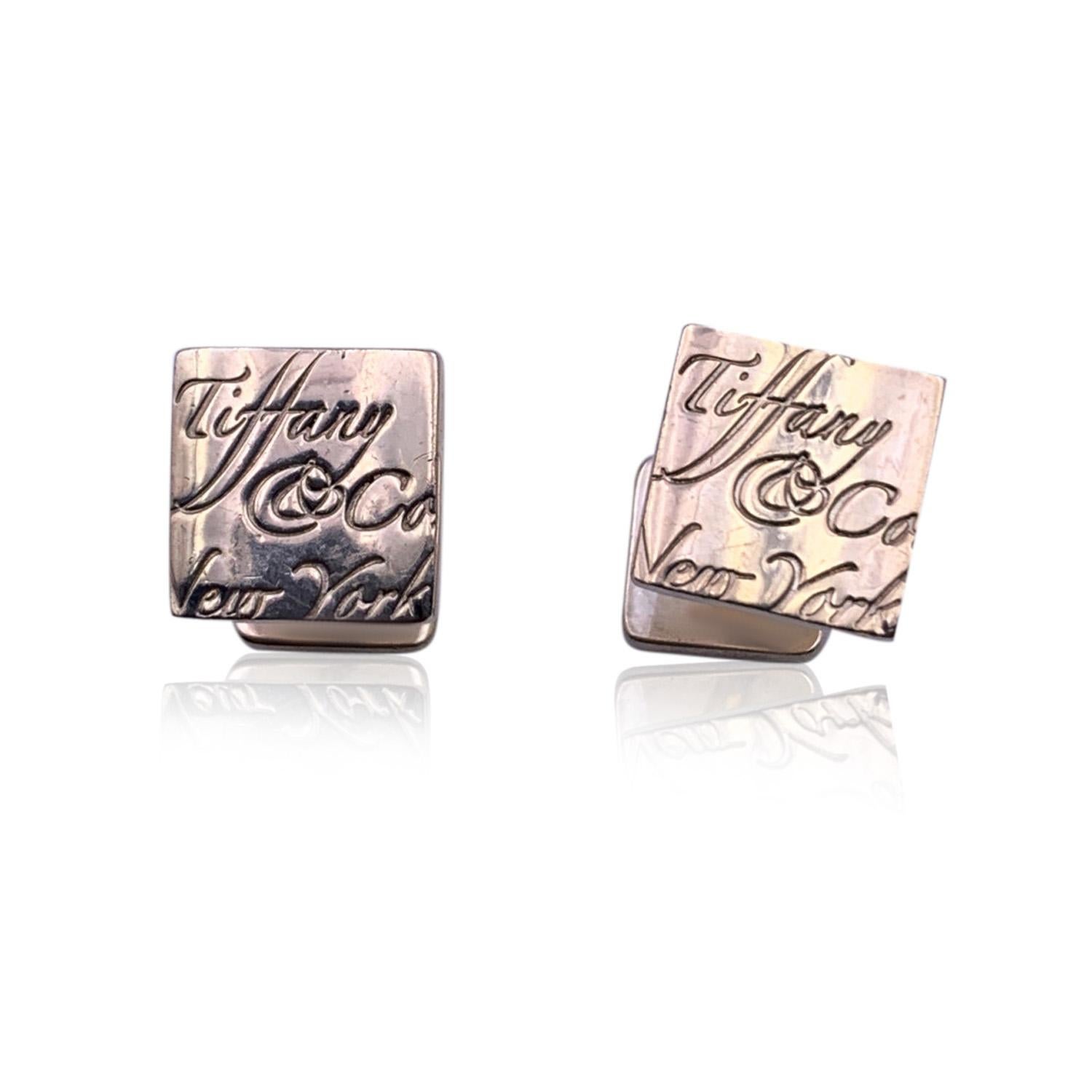 Tiffany & Co. Sterling Silver Notes Script Square Cufflinks In Excellent Condition In Rome, Rome