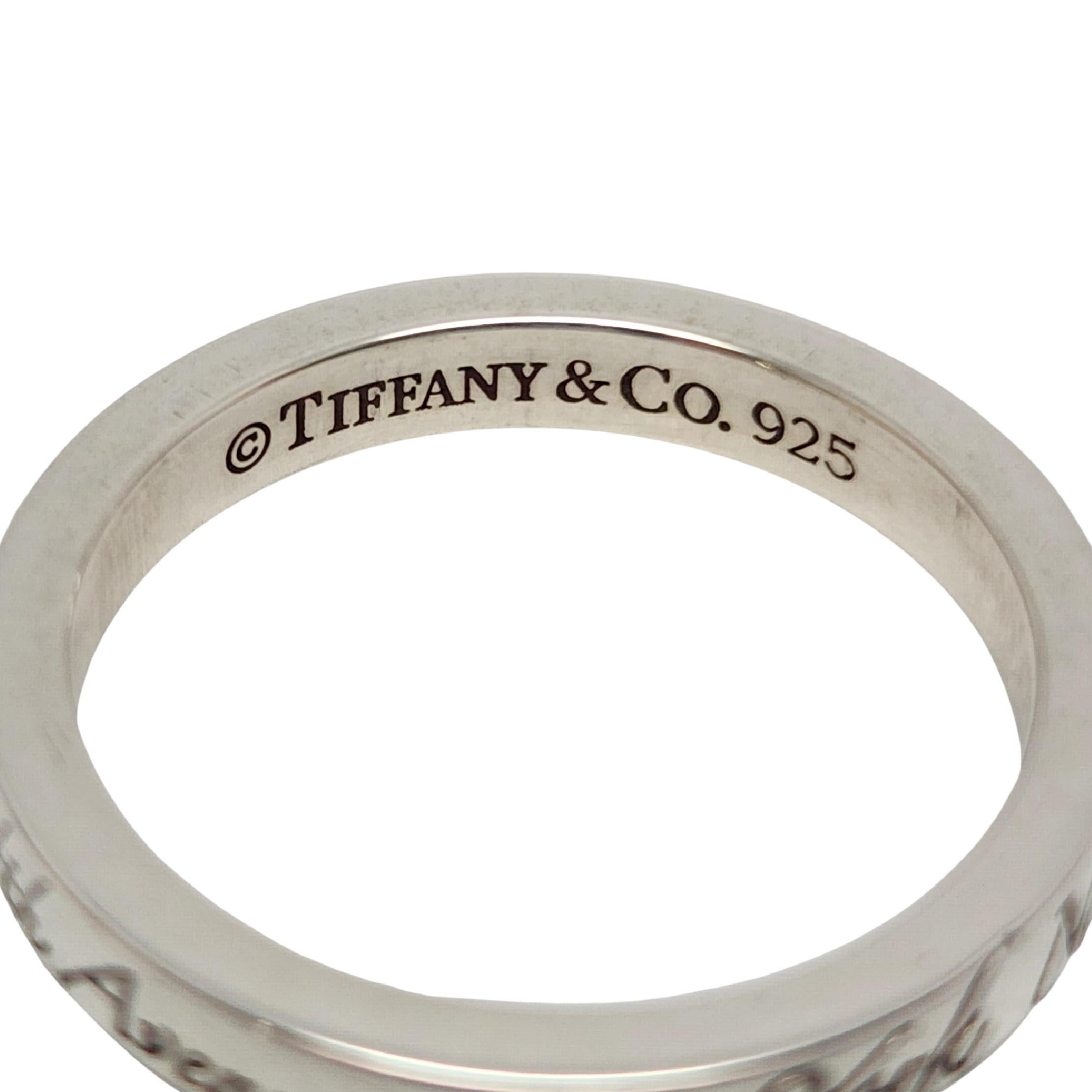 Tiffany & Co Sterling Silver NY Address Notes Narrow Band Ring Size 5.25 #13007 For Sale 2