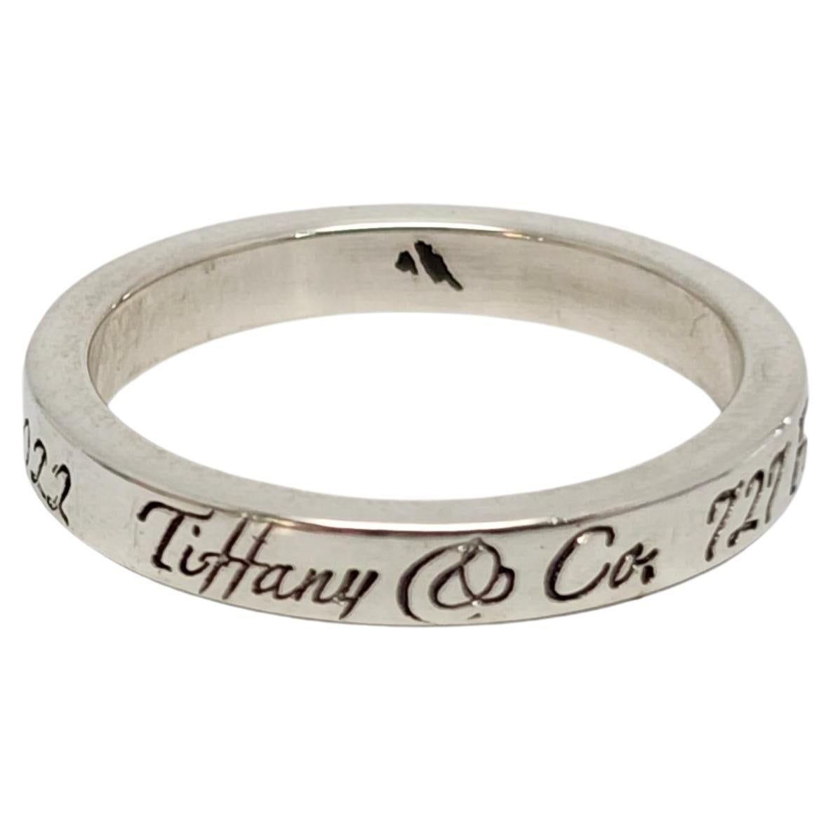 Tiffany & Co Sterling Silver NY Address Notes Narrow Band Ring Size 5.25 #13007 For Sale