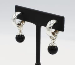 Tiffany & Co. Sterling Silver Onyx Ball Hoop Drop Earrings