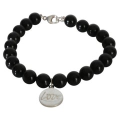 Tiffany & Co. Sterling Silver  Onyx Bead Love Charm Bracelet
