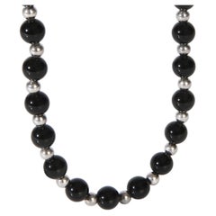Tiffany & Co. Sterling Silver  Onyx & Silver Bead Necklace