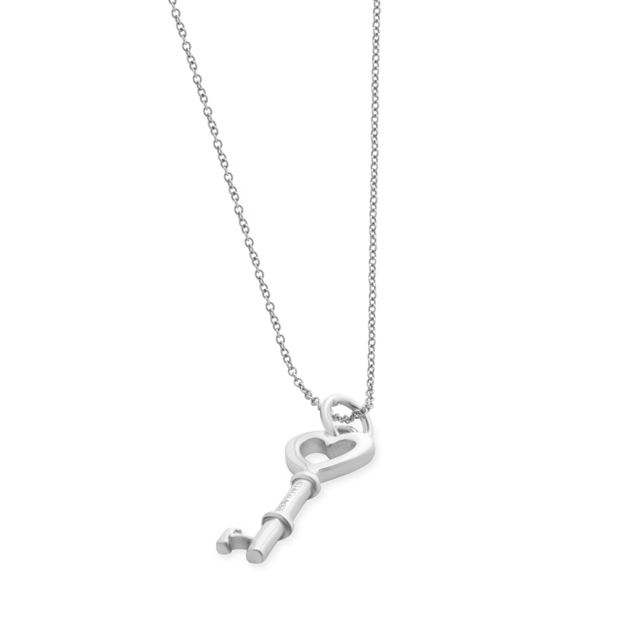 Women's Tiffany & Co. Sterling Silver Open Heart Key Necklace For Sale