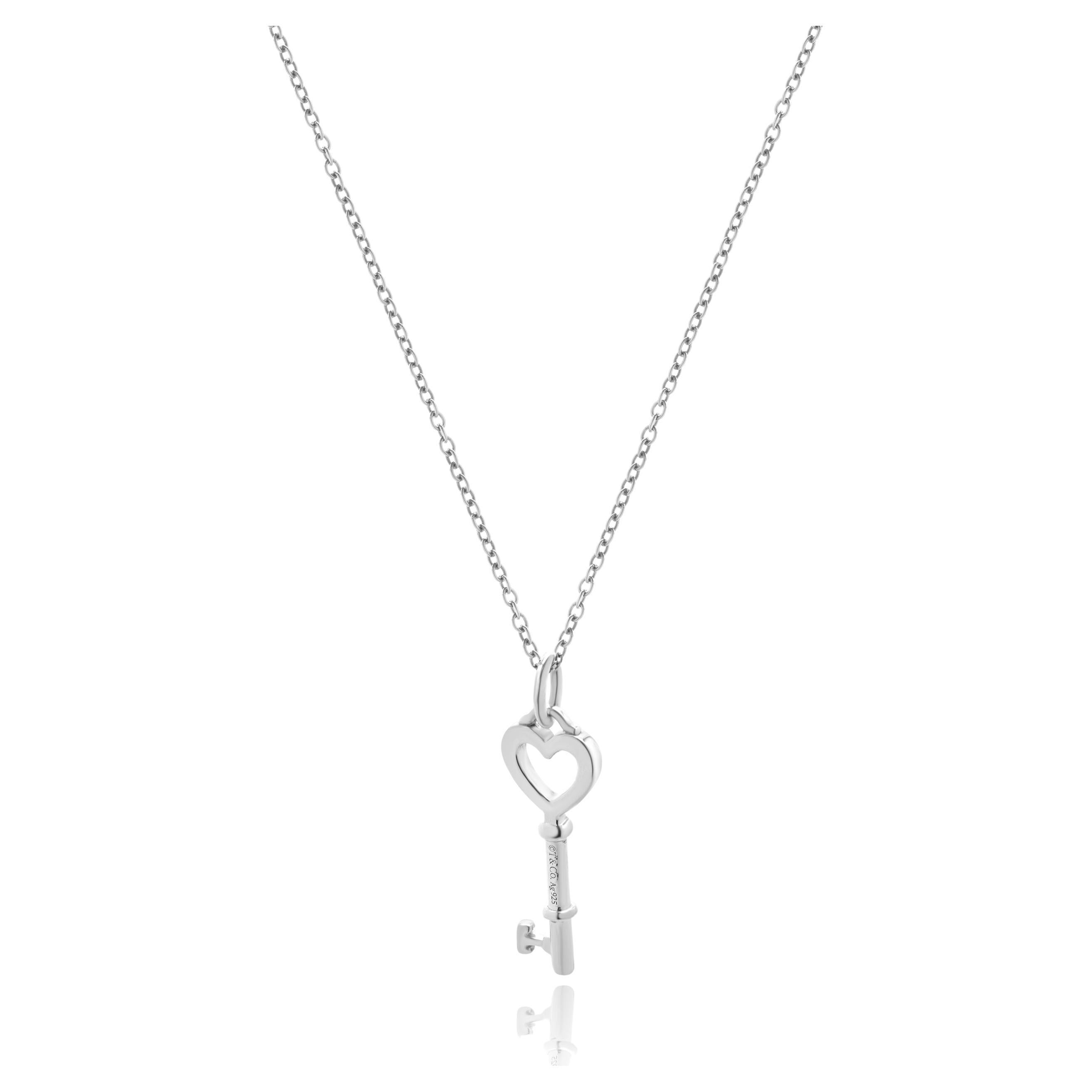 Tiffany & Co. Sterling Silver Open Heart Key Necklace For Sale