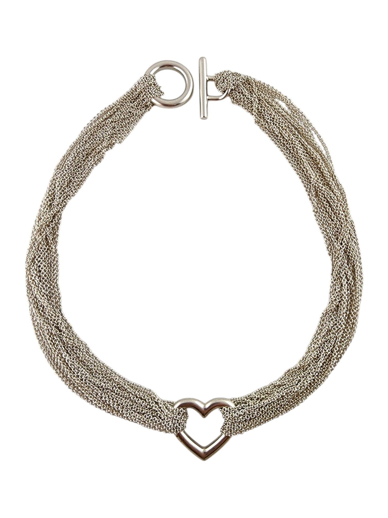 Women's Tiffany & Co Sterling Silver Open Heart Multistrand Mesh Toggle Necklace #19783