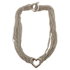Tiffany & Co Sterling Silver Open Heart Multistrand Mesh Toggle Necklace #19783