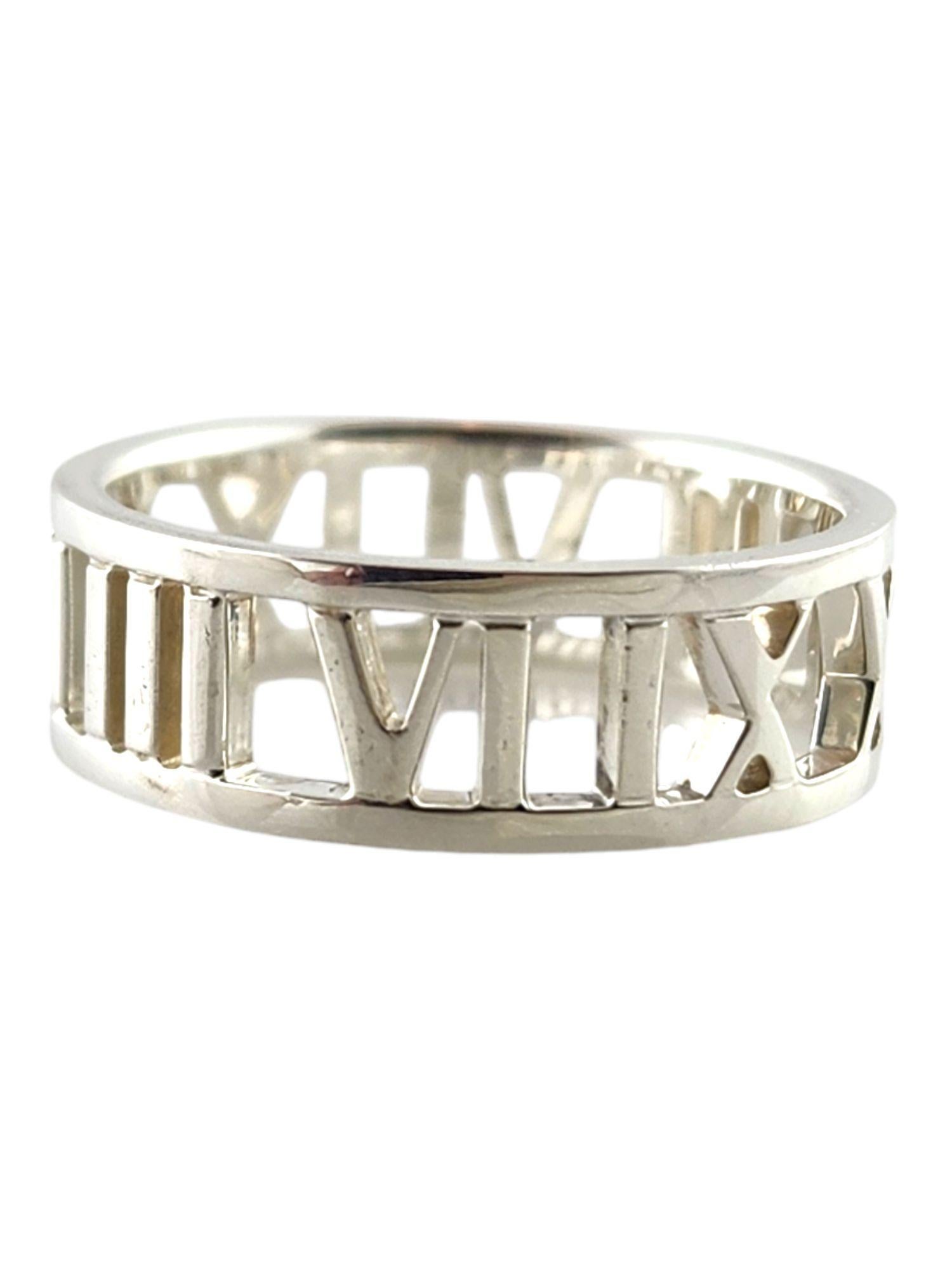Tiffany & Co Sterling Silver Open Roman Numeral Band Ring Size 7.25-7.5 #17485 In Good Condition In Washington Depot, CT