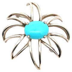 Tiffany & Co. Sterling Silver Oval Cabochon Turquoise Open Fireworks Pin Brooch