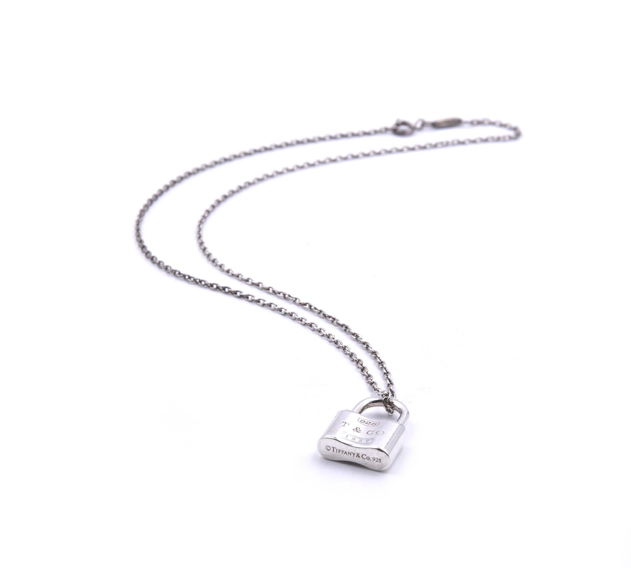 Designer: Tiffany & Co.
Material: sterling silver
Dimensions: necklace is 18-inches long and lock is 20.49mm by 14.50mm
Weight: 9.82 grams
