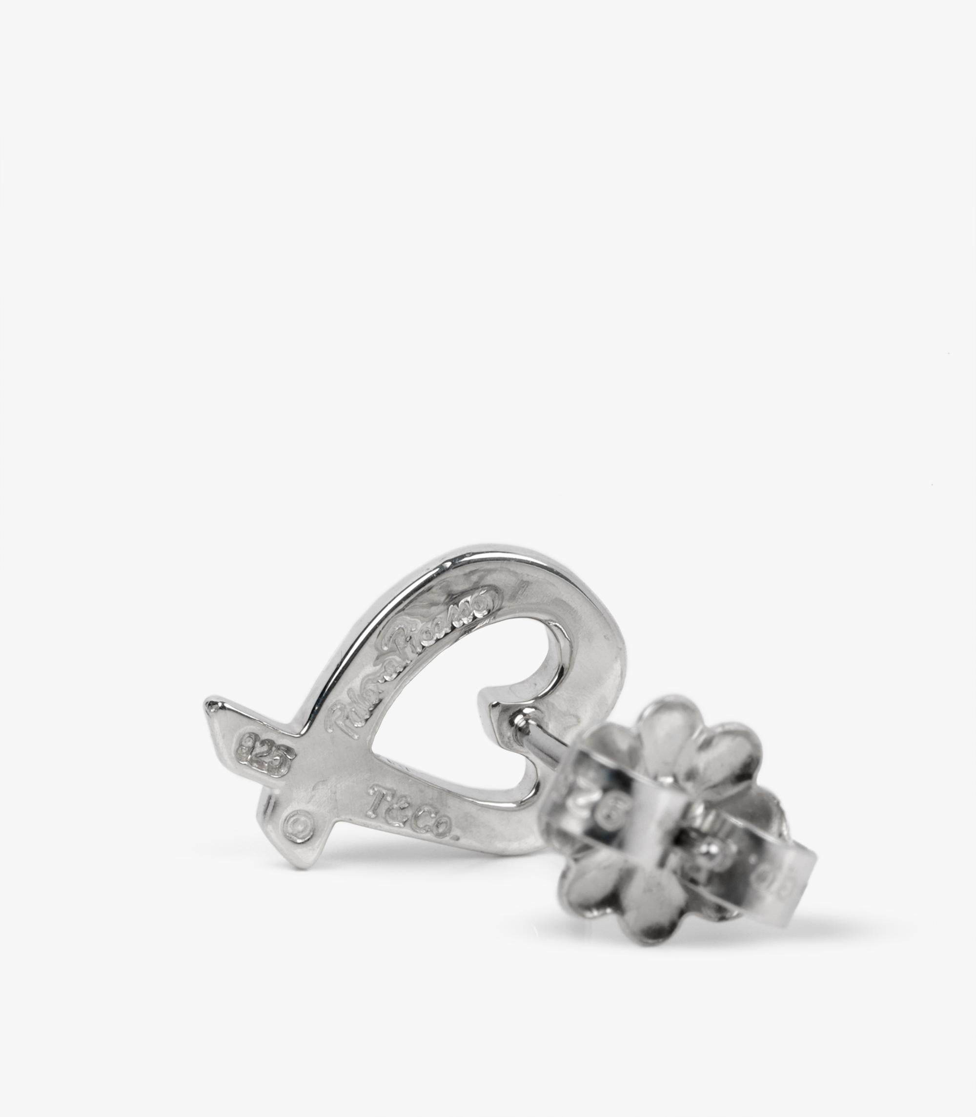 Tiffany & Co. Sterling Silver Paloma Picasso Loving Heart Stud Earrings In Excellent Condition For Sale In Bishop's Stortford, Hertfordshire