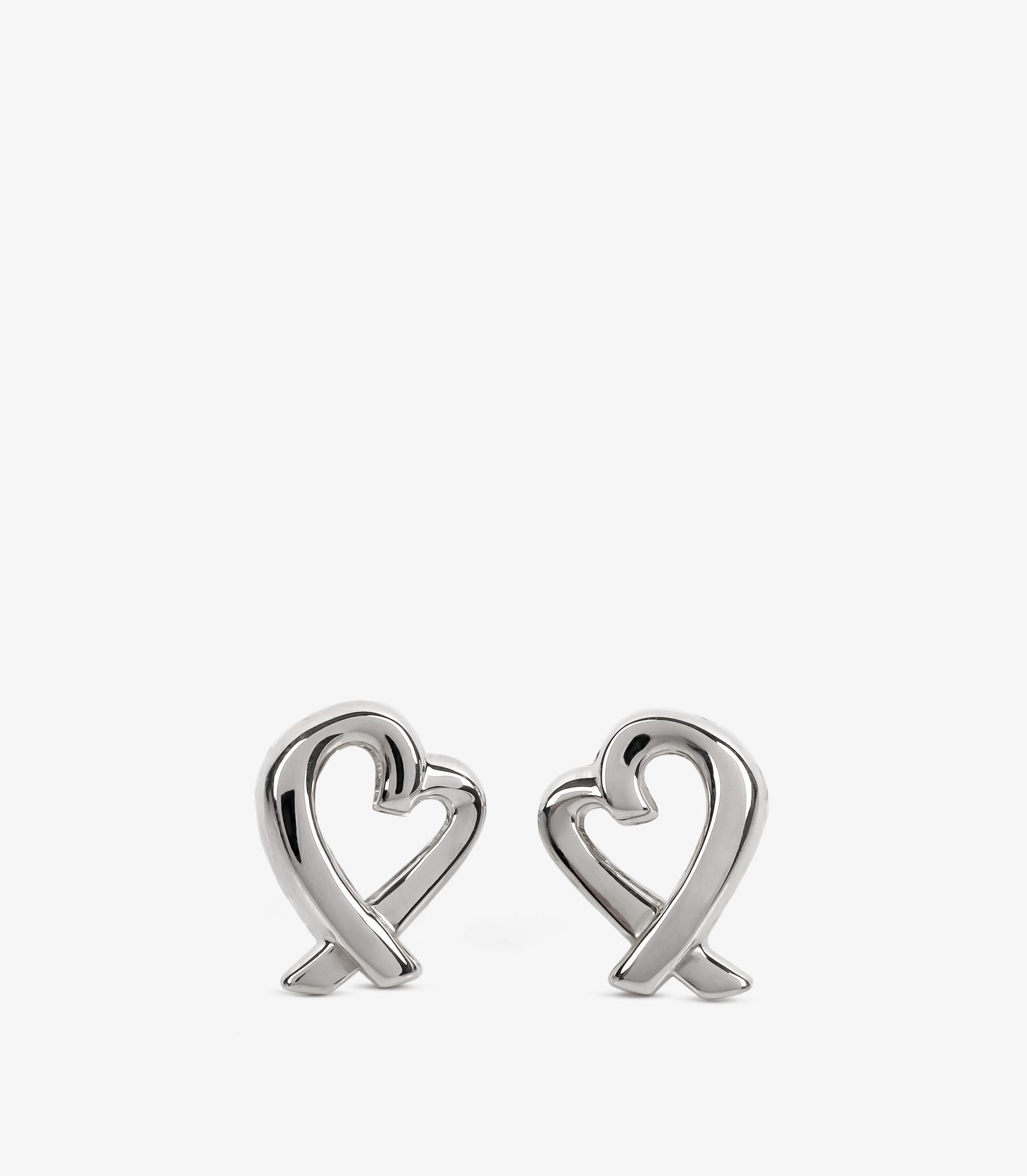Women's or Men's Tiffany & Co. Sterling Silver Paloma Picasso Loving Heart Stud Earrings For Sale