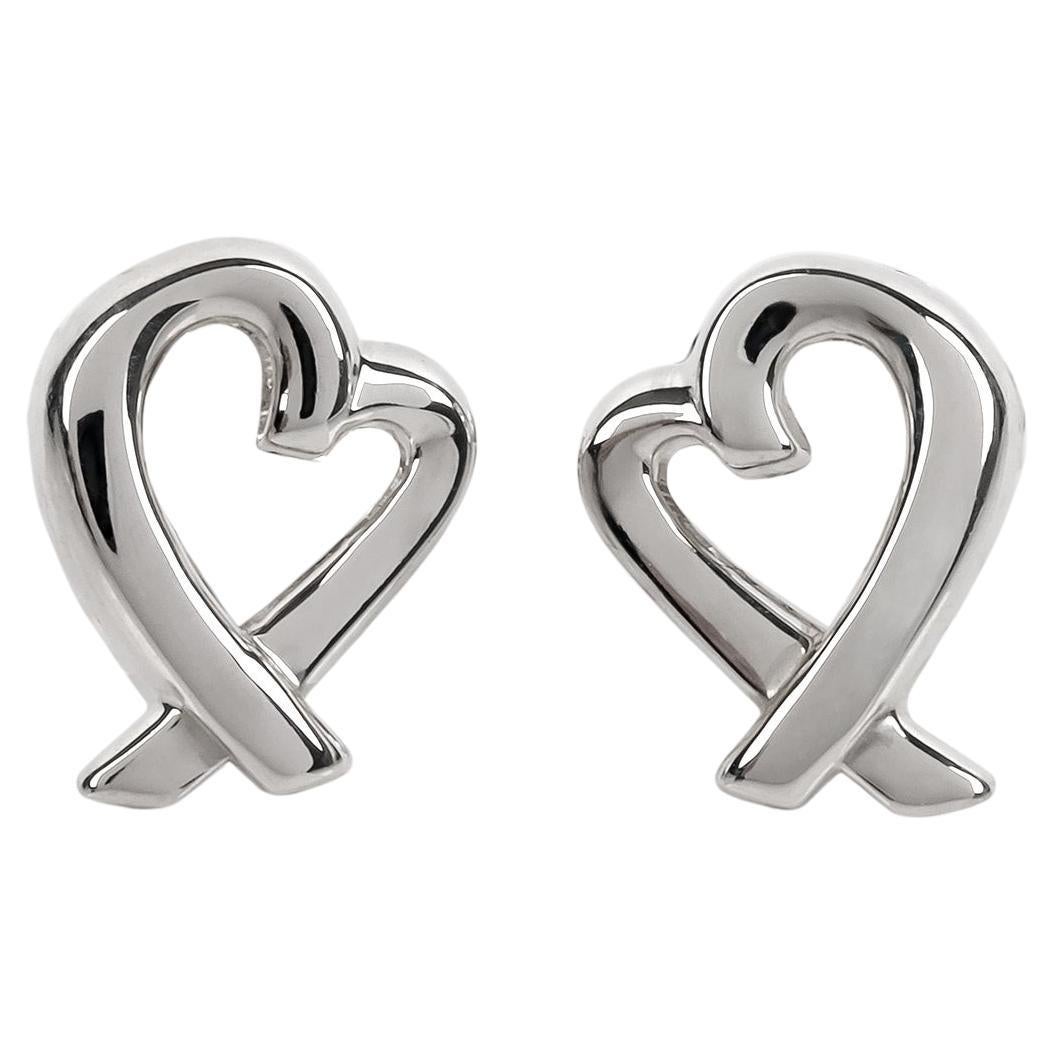Tiffany & Co. Sterling Silver Paloma Picasso Loving Heart Stud Earrings For Sale