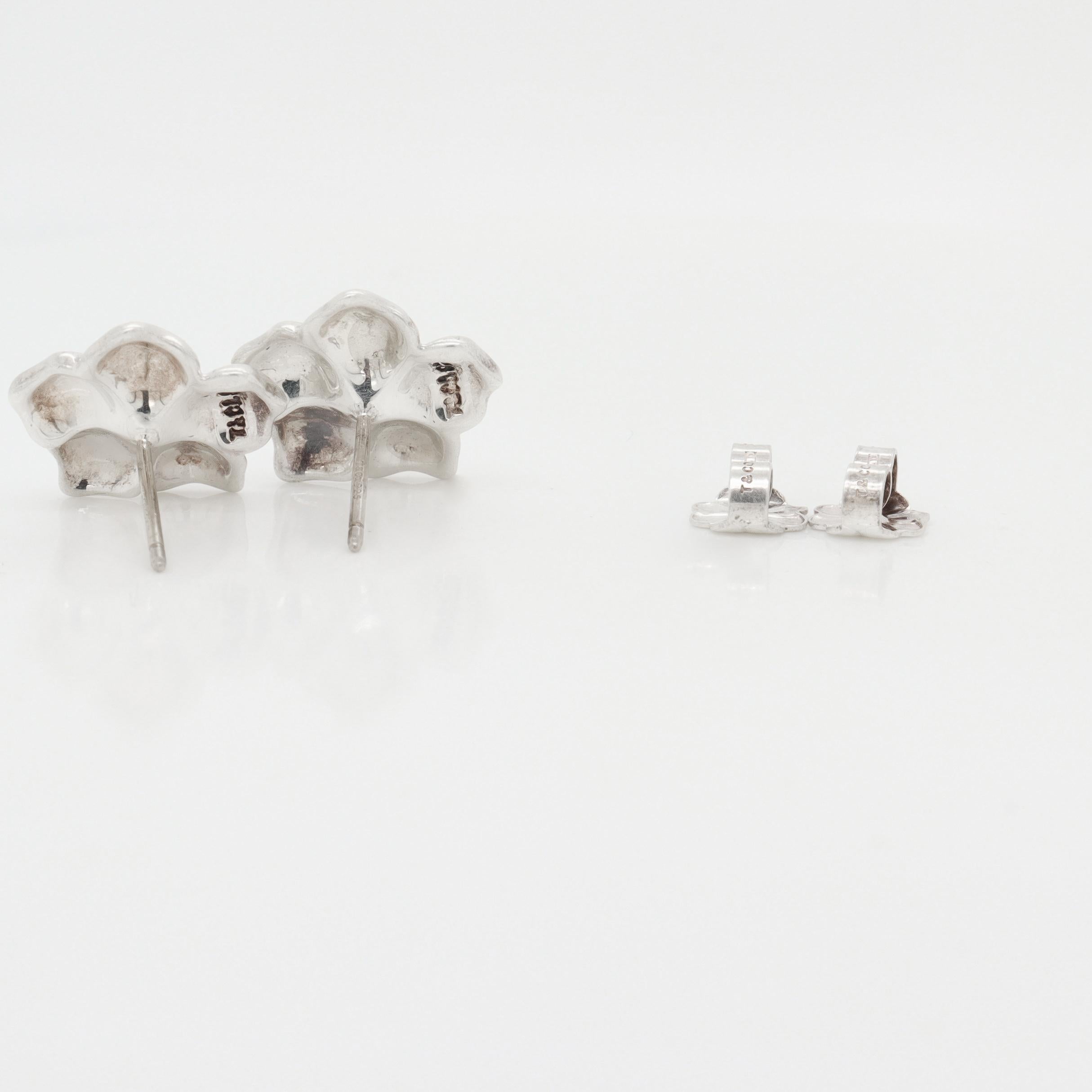 Tiffany & Co. Sterling Silver & Pearl Figural Flower Stud Earrings For Sale 4