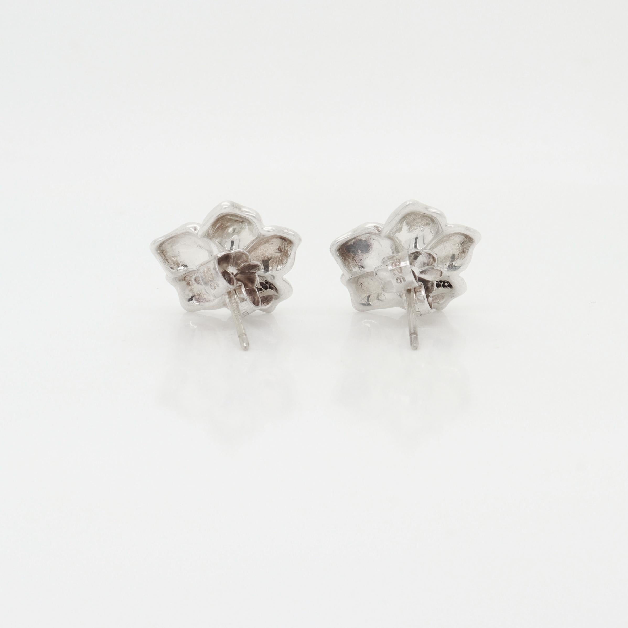 Tiffany & Co. Sterling Silver & Pearl Figural Flower Stud Earrings For Sale 1