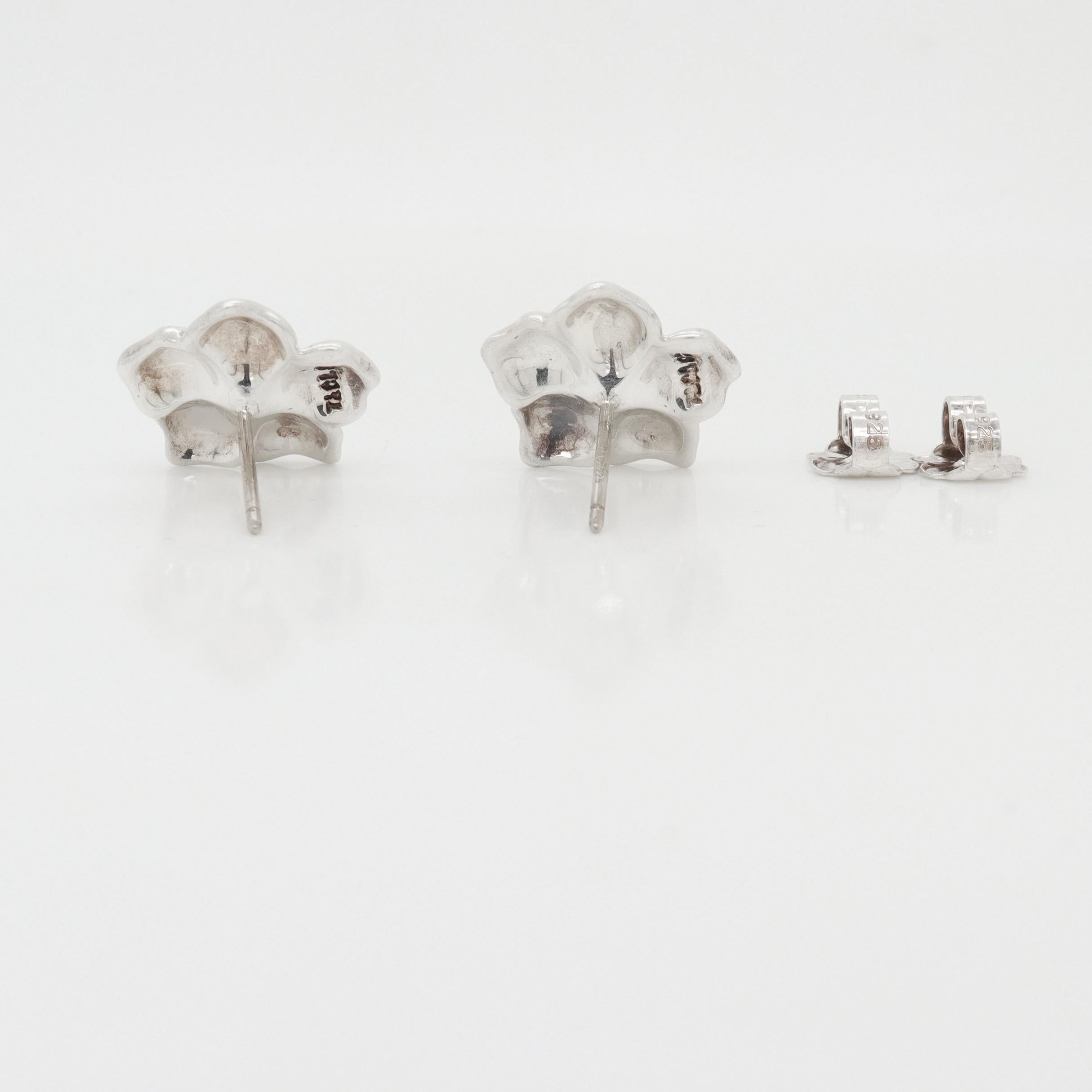 Tiffany & Co. Sterling Silver & Pearl Figural Flower Stud Earrings For Sale 3