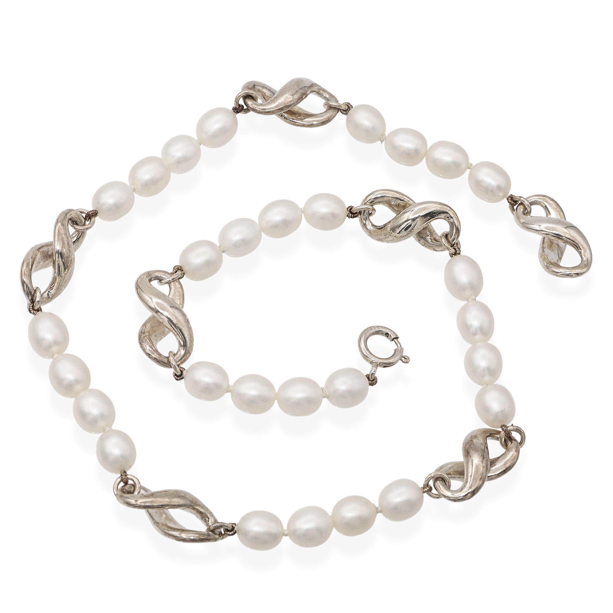 Women's Tiffany & Co. Sterling Silver & Pearl Infinity Necklace For Sale