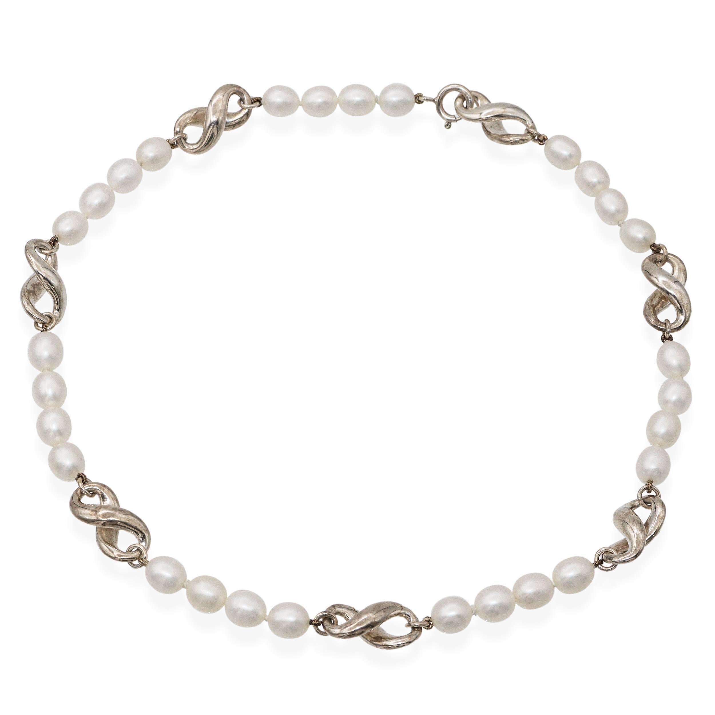 Tiffany & Co. Sterling Silver & Pearl Infinity Necklace For Sale