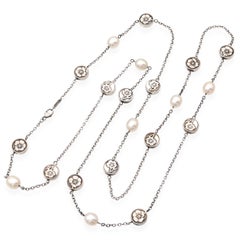 Tiffany & Co. Sterling Silver Pearl Nature Rose Flower Station Necklace