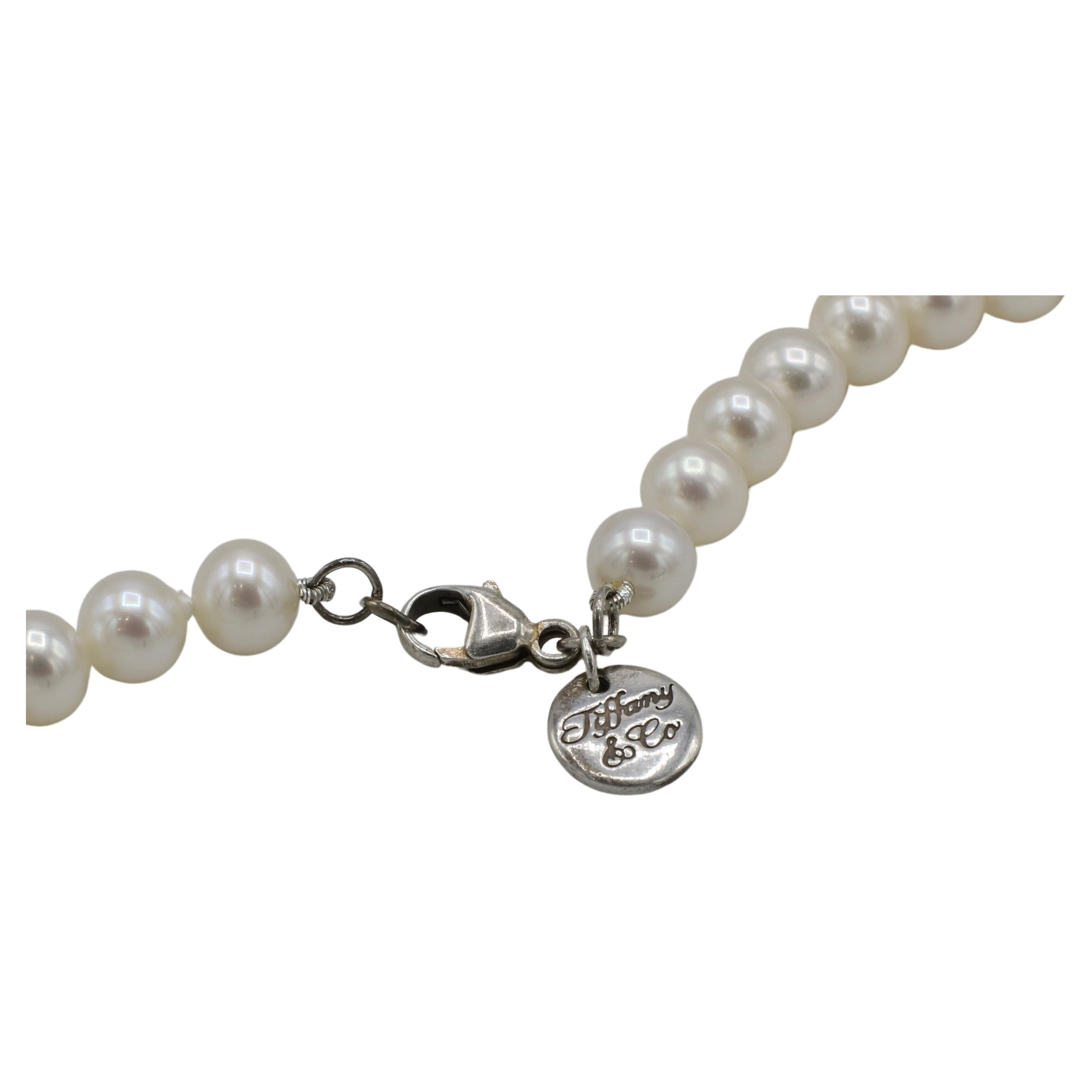 Bead Tiffany & Co. Sterling Silver Pearl Necklace  For Sale