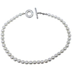 Used Tiffany & Co Sterling Silver Pearl Strand Toggle Clasp Chain Necklace