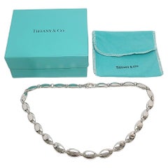 Tiffany & Co. Sterling Silver Pebble Oval Link Necklace w/Pouch and Box