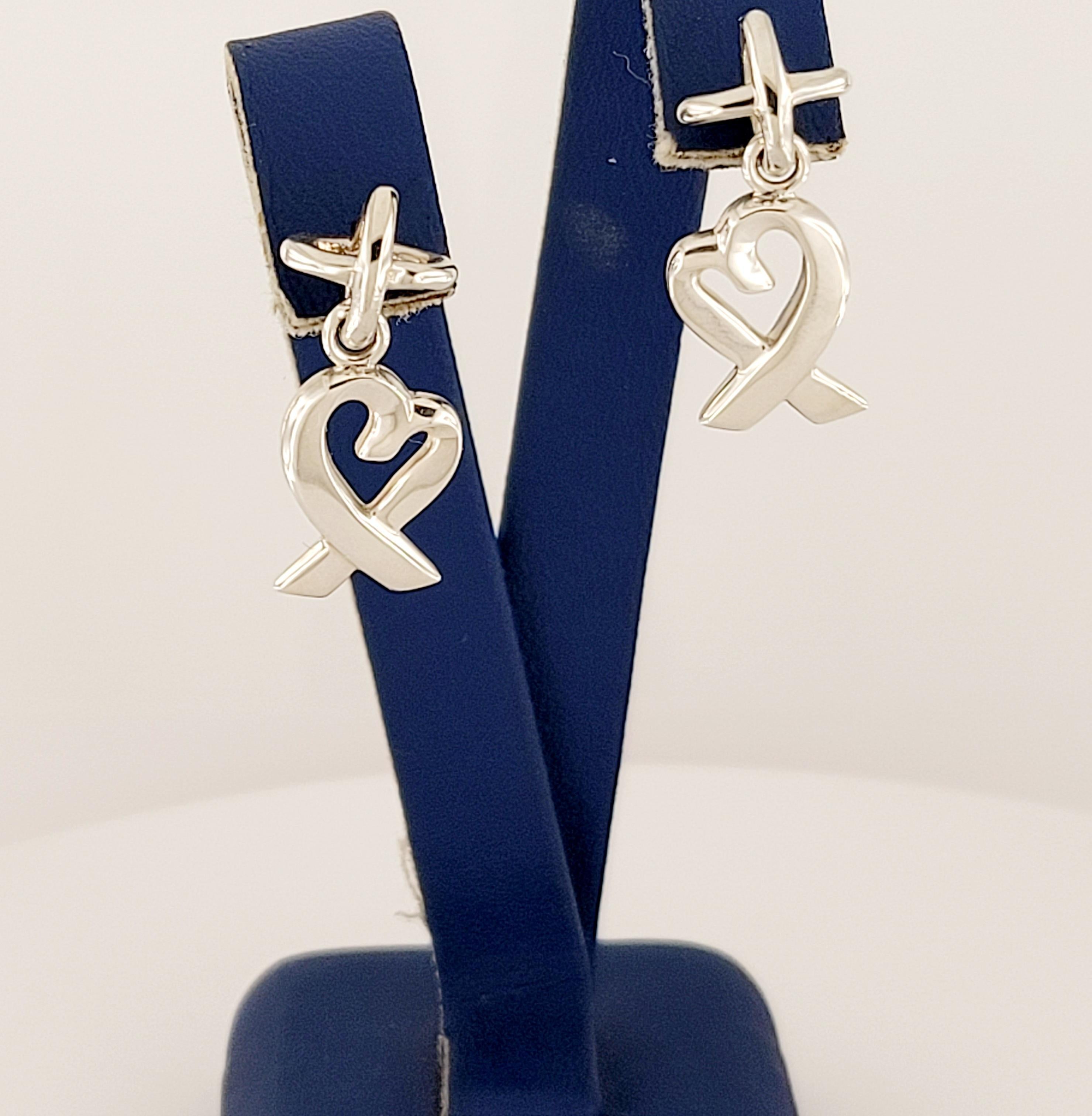 Tiffany & Co. Sterling Silver Picasso Loving Heart Dangle Earrings In Excellent Condition For Sale In New York, NY