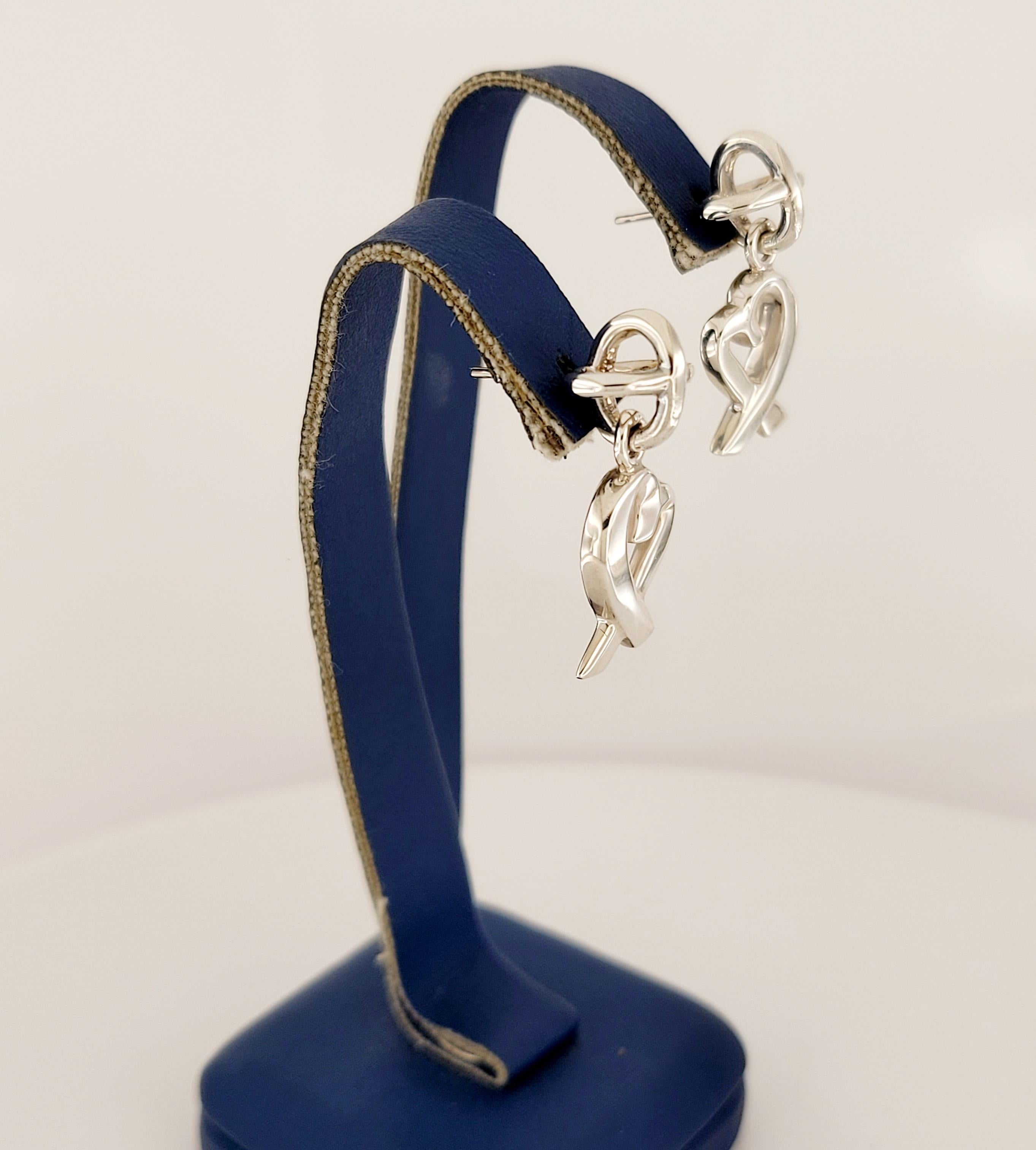 Women's Tiffany & Co. Sterling Silver Picasso Loving Heart Dangle Earrings For Sale