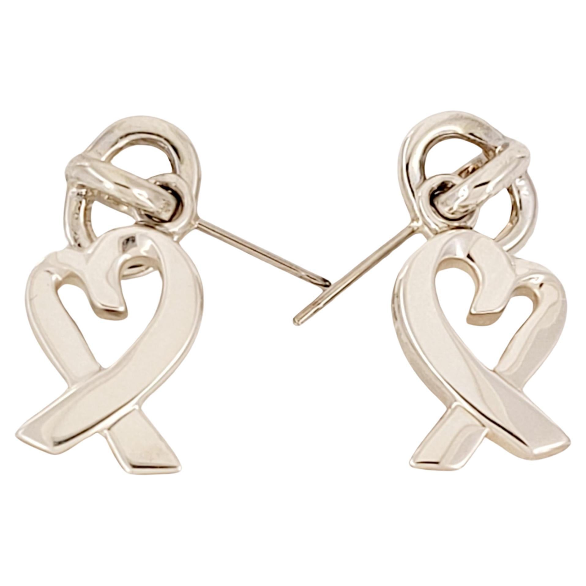 Tiffany & Co. Pendants d'oreilles Picasso Loving Heart en argent sterling en vente