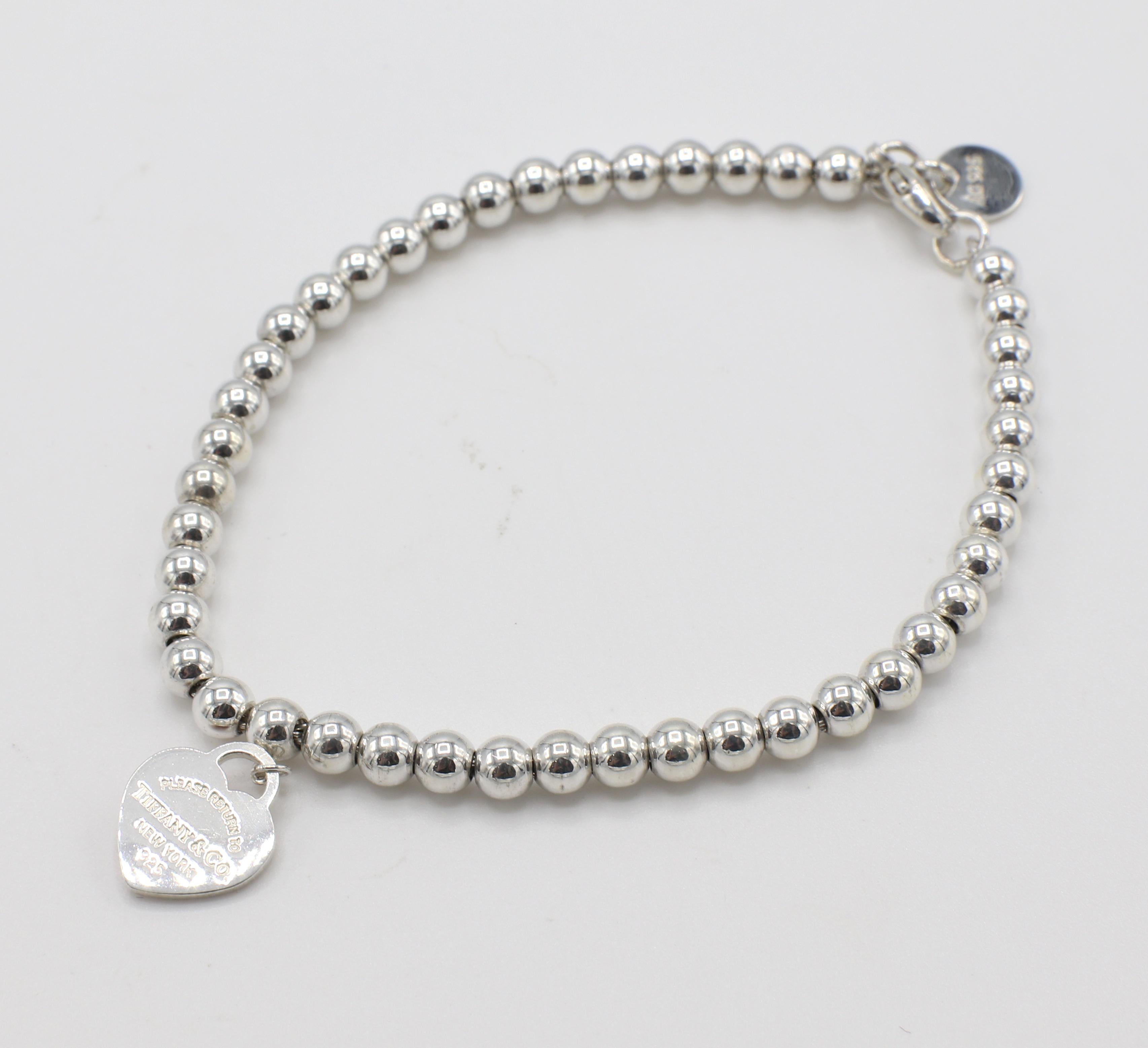 Modern Tiffany & Co. Sterling Silver Pink Heart Return to Tiffany Tag Bead Bracelet