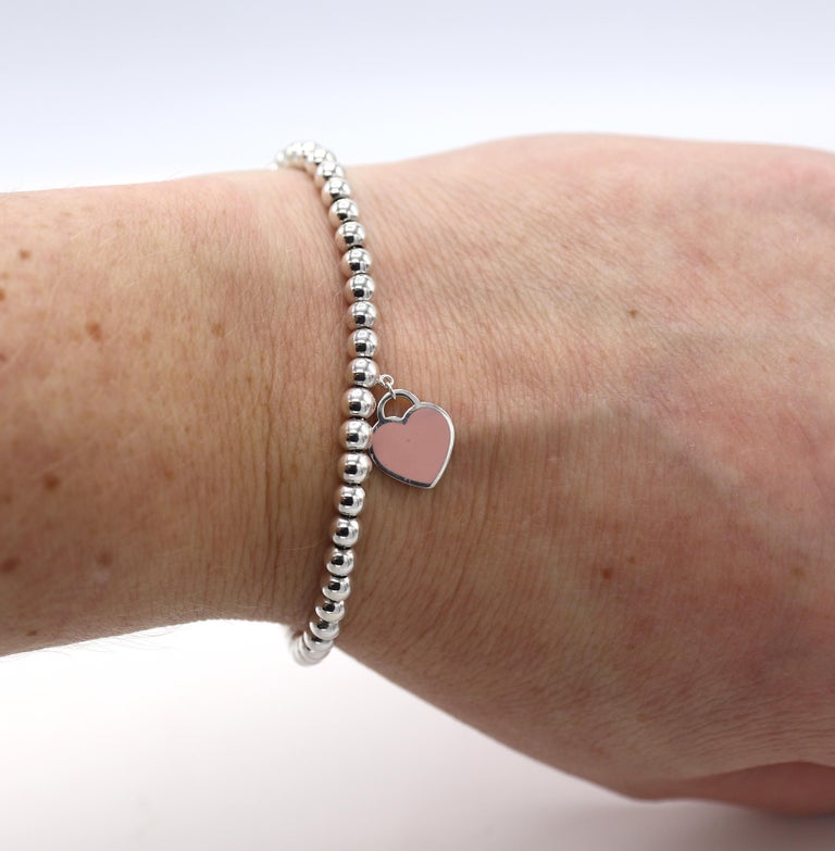 Return to Tiffany® Pink Mini Heart Bead Bracelet in Silver with a