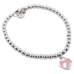 Tiffany & Co. Sterling Silver Pink Heart Return to Tiffany Tag Bead Bracelet