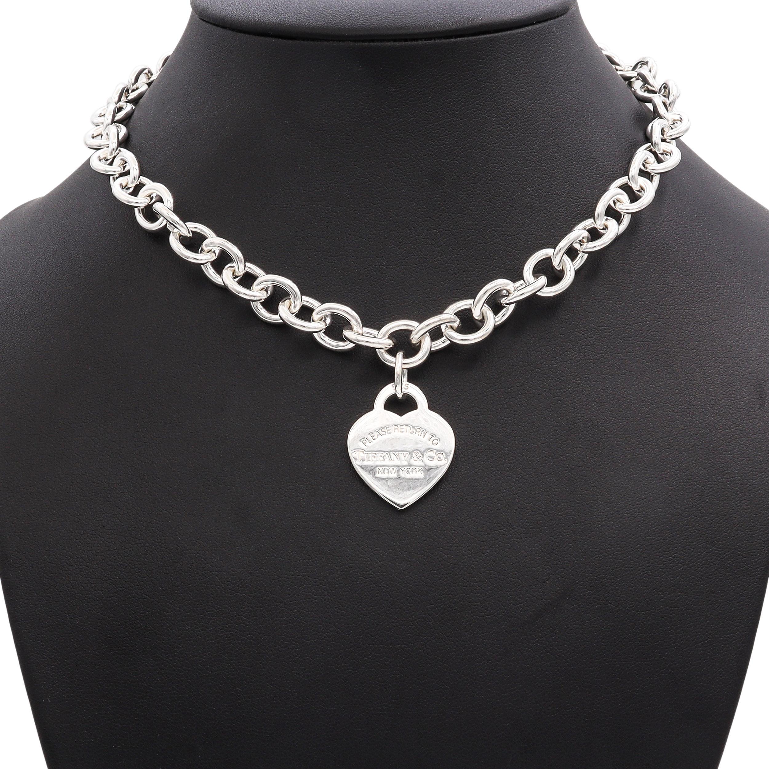 Tiffany & Co. Collana con etichetta a forma di cuore in argento Sterling Please Return to Tiffany In condizioni buone in vendita a New York, NY