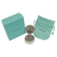 Tiffany & Co Sterling Silver Pocket Cased Compass With Pouch and Tiffany Box