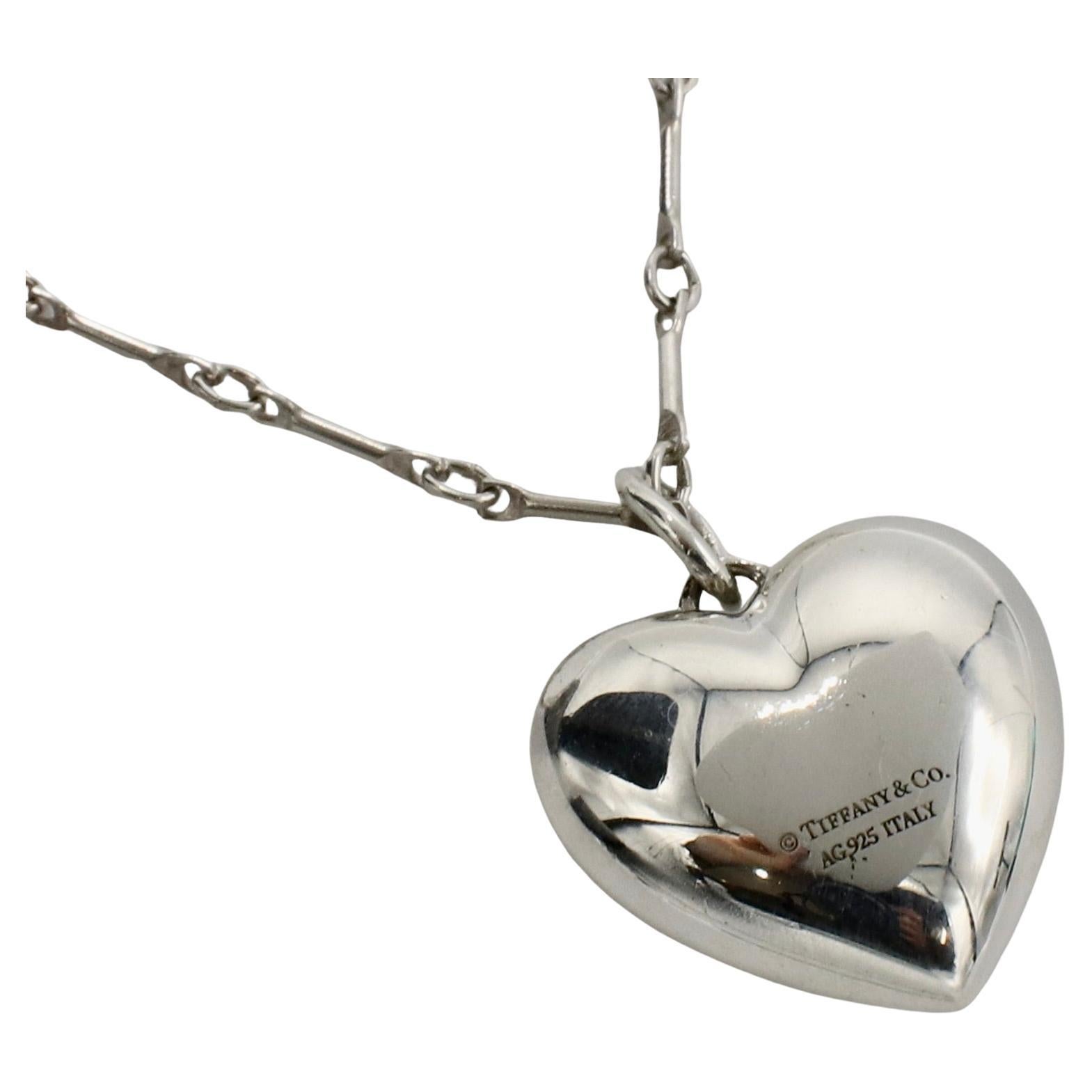 Modern Tiffany & Co. Sterling Silver Puffed Heart Pendant Chain Link Necklace