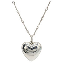 Tiffany & Co. Sterling Silver Puffed Heart Pendant Chain Link Necklace