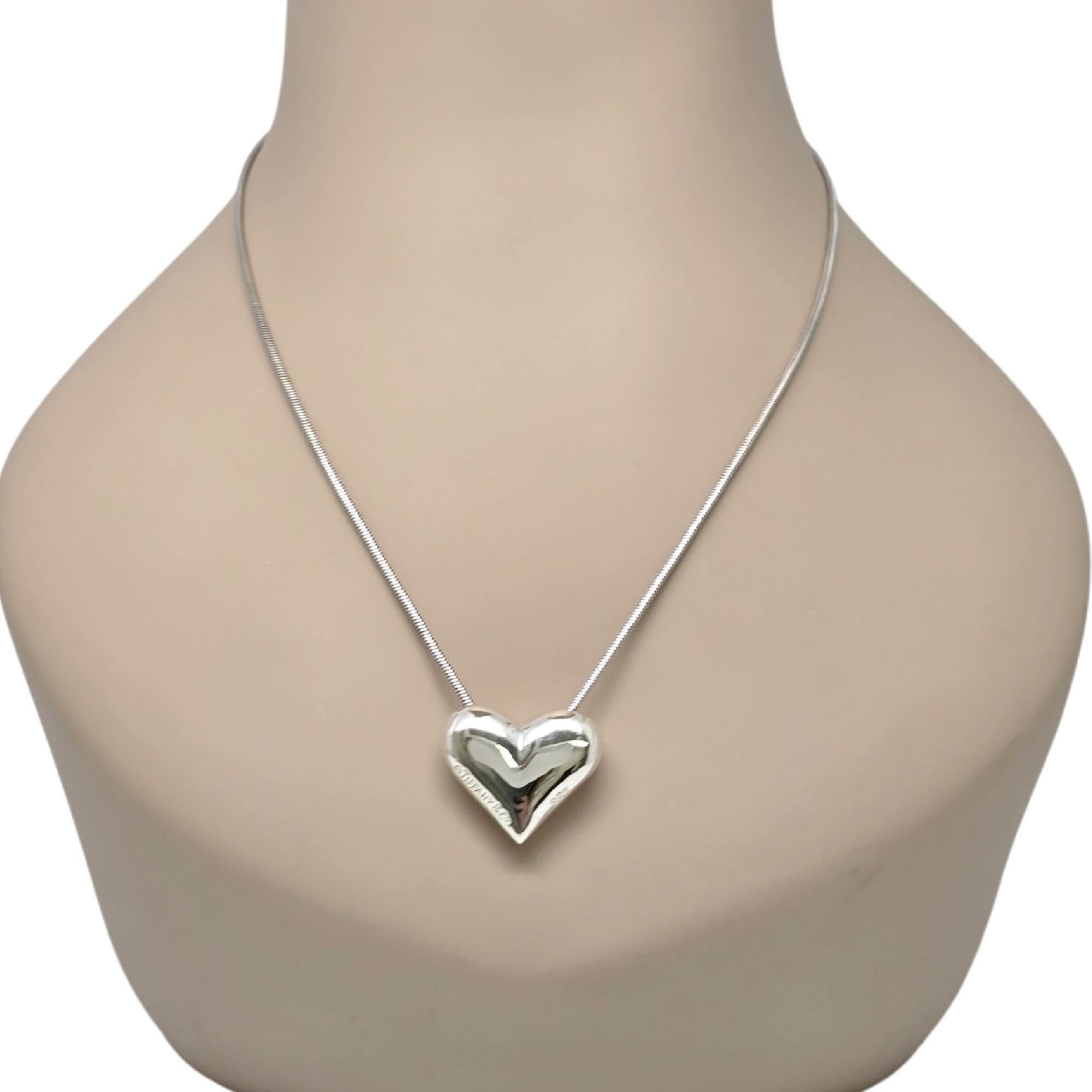 Tiffany & Co Sterling Silver Puffy Heart Pendant Snake Chain Necklace #20141 For Sale 6