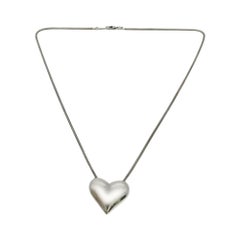 Tiffany & Co Sterling Silver Puffy Heart Pendant Snake Chain Necklace #20141